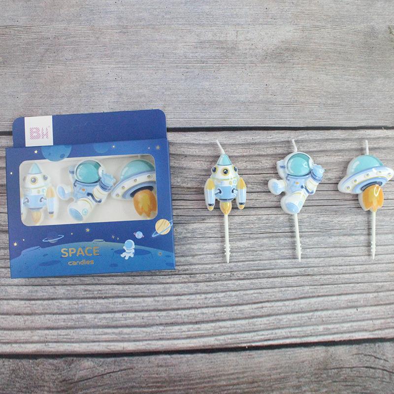 New Candle Astronaut Series Blue Space Astronaut Spaceship Rocket Cake Decoration Candle