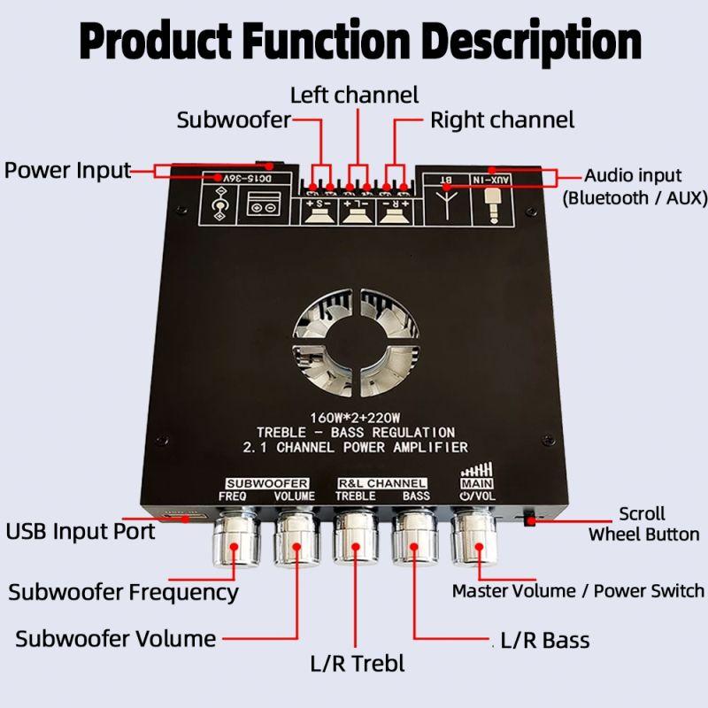 ZK-HT21 Digital Power Amplifier Board 2.1 Sound Channel TDA7498E Heavy High and Low Tones 2