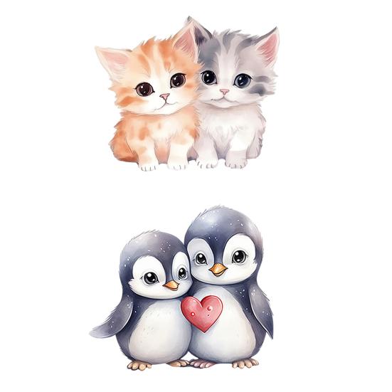 Yousheng Watercolor Animal Couple Wall Stickers, Waterproof Self-Adhesive PVC Decals, Cute Home Decor Healing Art for Kids