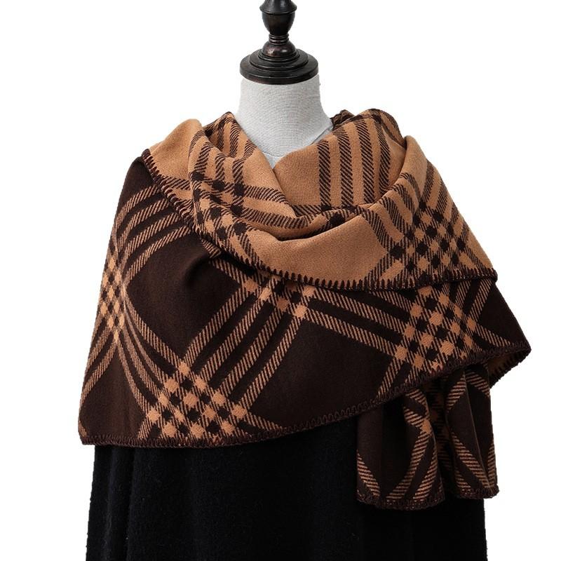 Double sided Plaid Scarf for Women Winter Warm Wool Scarf  Autumn and Winter Korean Style Cashmere Scarf with Atmosphere