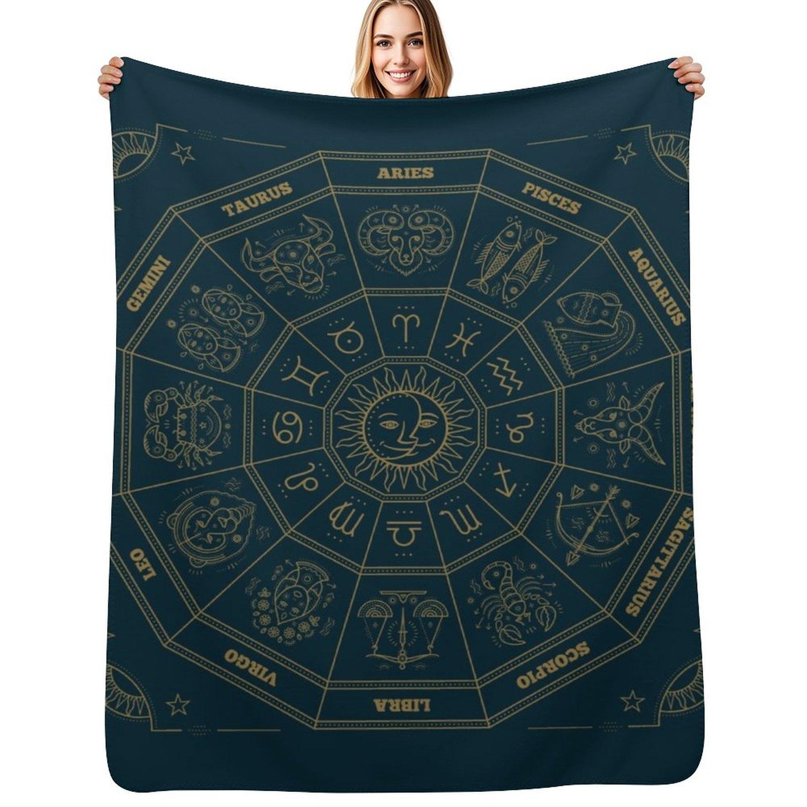 Zodiac Throw Blanket Cozy Warm Blanket for Bed Room Decor Size: 75*100cm, Weight: 230 GSM