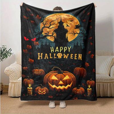1pc Horror Theme Happy Halloween Blanket, Soft for Couch Bed Sofa, Living Room, Travel, Camping, Car Blankets