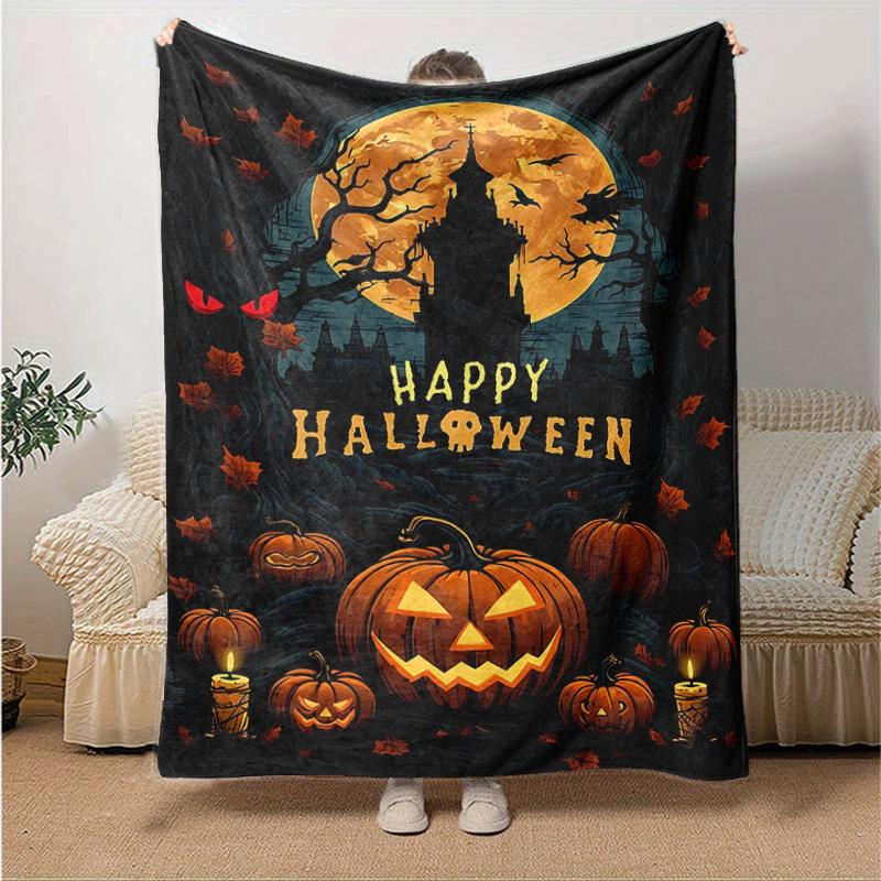 1pc Horror Theme Happy Halloween Blanket, Soft for Couch Bed Sofa, Living Room, Travel, Camping, Car Blankets