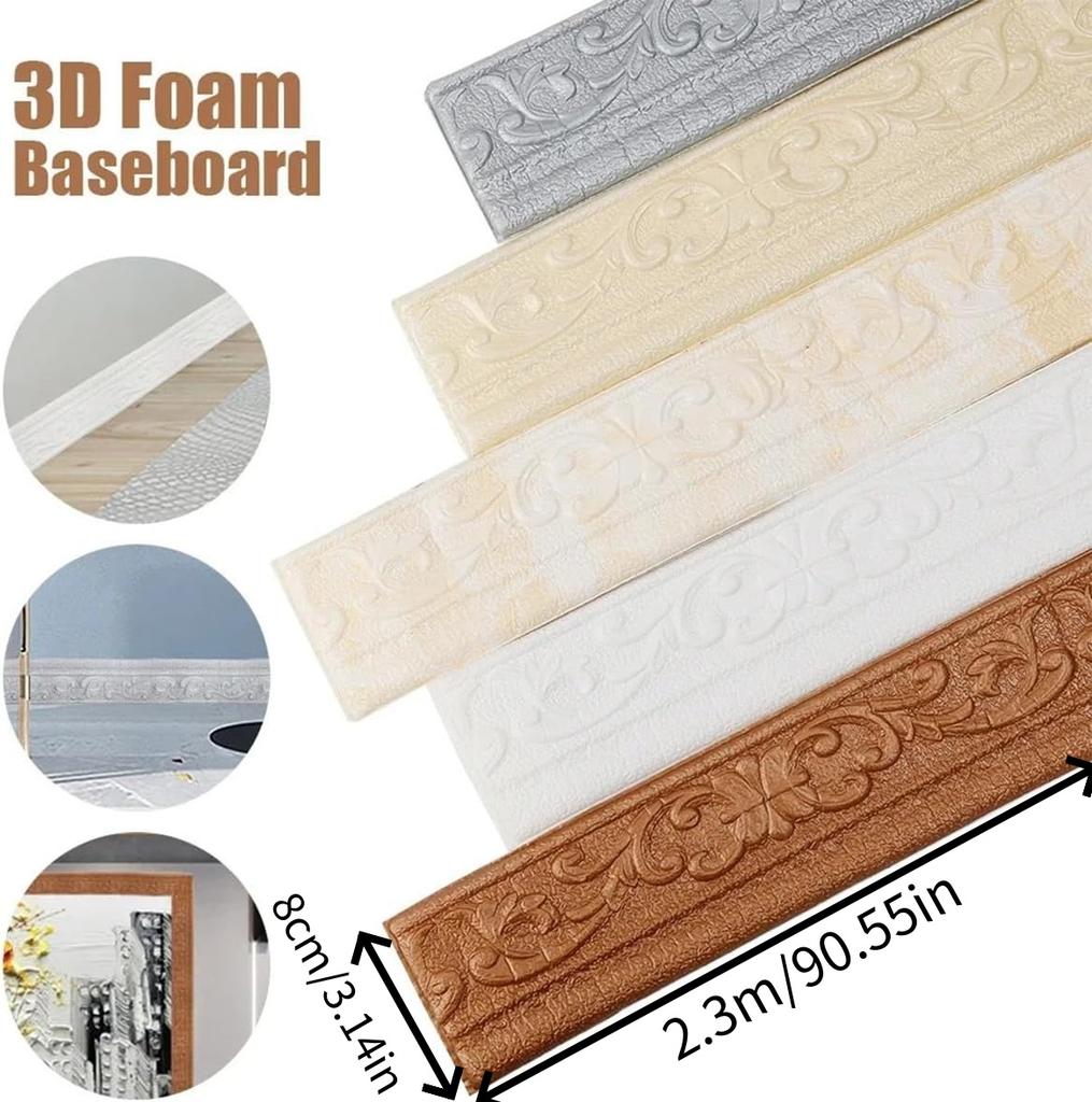 1pc Self Adhesive Flexible Foam Molding Trim,Wallpaper Border 3D Sticky Decorative Wall Lines,Peel and Stick Wall Baseboard Trim