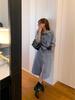 Women's Denim Dress: Spring/Autumn Long Sleeve Tie-Up Skirt with High-End Mid-Length Slit - 39315