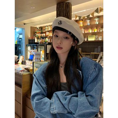 Black Beret Female Autumn and Winter Bud Hat Ins Face Flat Top Painter Hat Ins