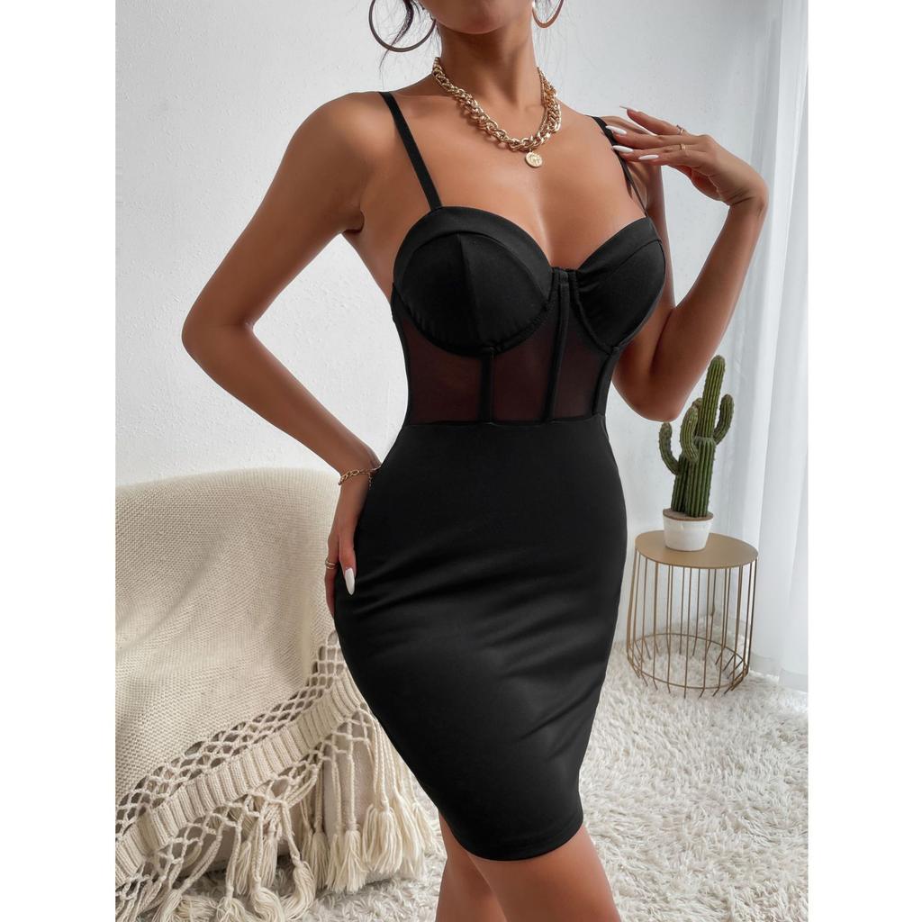 Sexy Patchwork See-through Underwire Fishtail Bodycon Dress