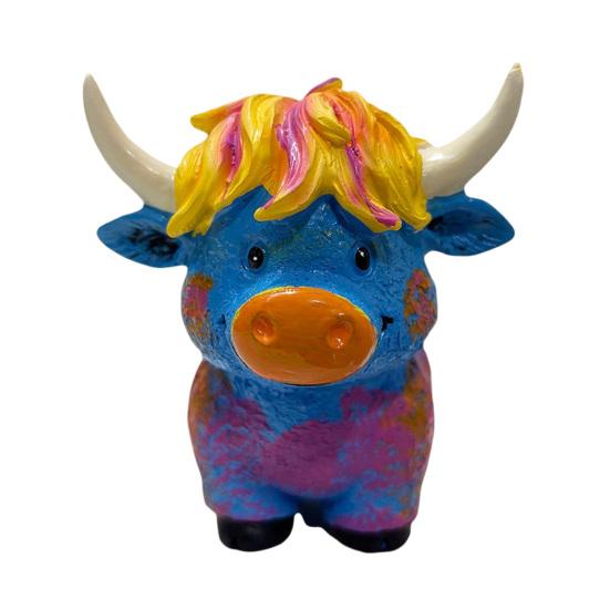 Yousheng Highland Cow Figurine Resin Multicolor Cow Miniature Ornament Hand-painted Highland Cattle Statue for Farmhouse Home Office Desktop Decor