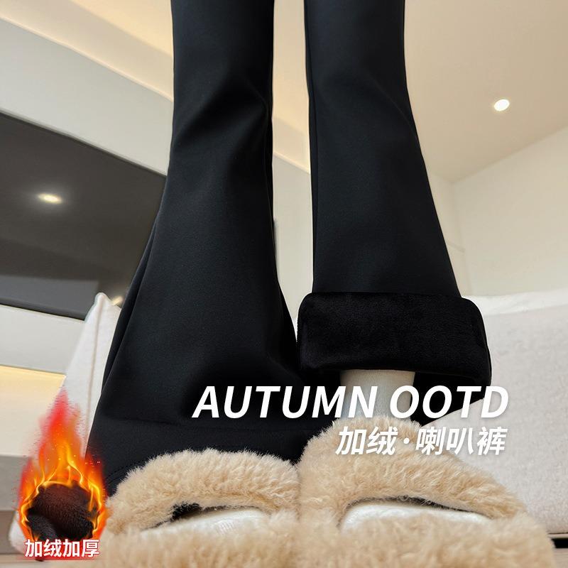 Black micro-flared pants children's new autumn and winter high-waisted thin narrow wide-leg pants casual thickened velvet sweatpants