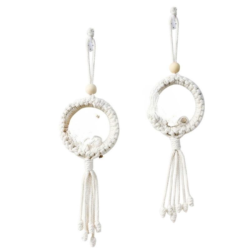 1/2pcs Bohemian Hand-Woven Cotton Rope Hanging Basket Macrame Wall Decor for Bedroom Living Room Dried Flower Wall Decor