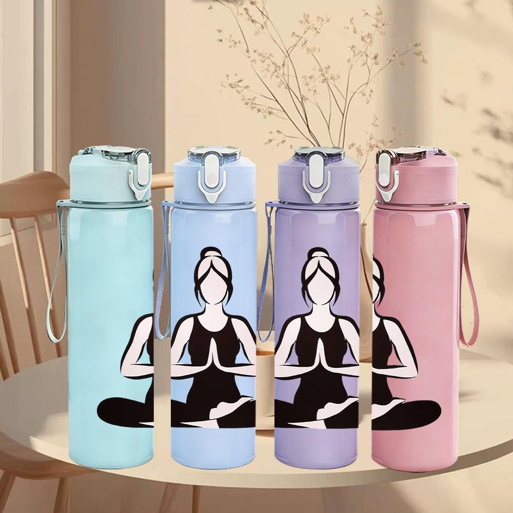 1PC Woman Yoga Meditation Sitting Print 750ml Color Plastic Sports Water Bottle Leakproof Flip Straw Lid Suitable for Sports Office Home Use