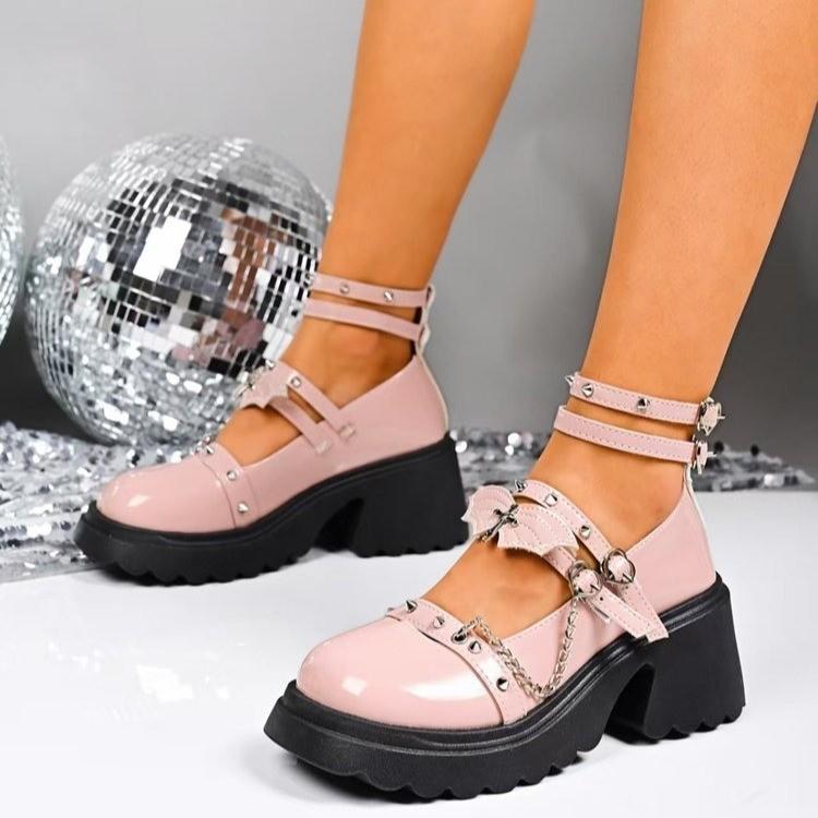 Women Lolita Shoe 2025 New Round Head Shallow Sneakers Women Platform Wear-resistant High Heels Chunky Mary Jane Shoes Women