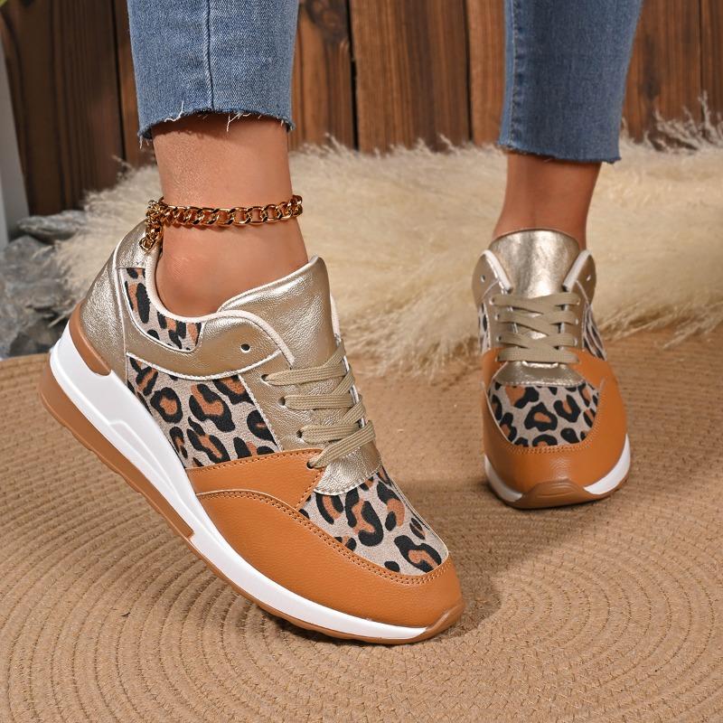 Fashion Women Sneakers Fashion Leopard Knitted Sneakers Women Platform Slip On Walking Shoes Woman Lightweight Casual Plus Size Sneakers