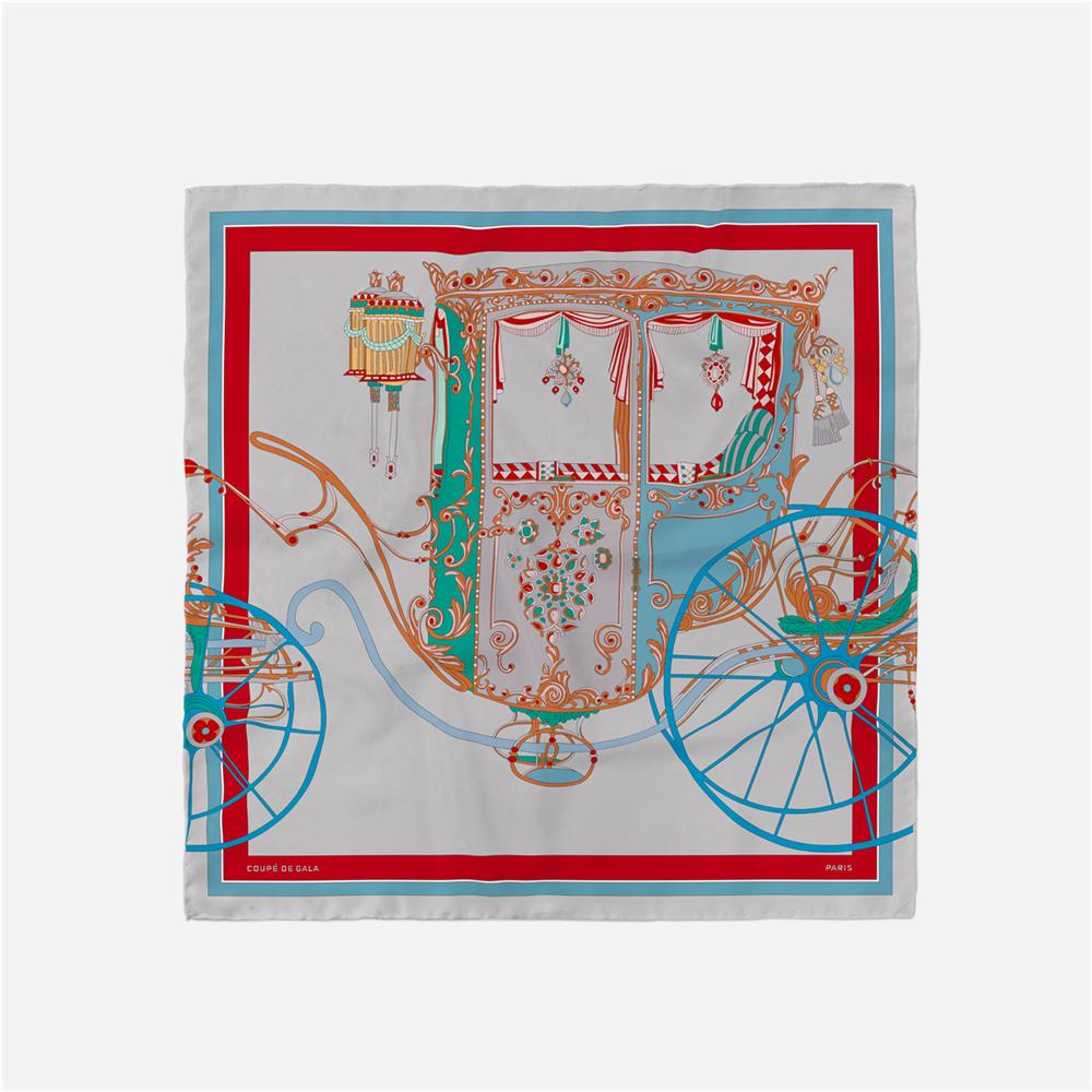 Twill Silk Scarf Woman Carriage Painting Square Scarves Wraps Bandana Small Hijab Silk Foulards Tie Headband Neckerchief 53CM