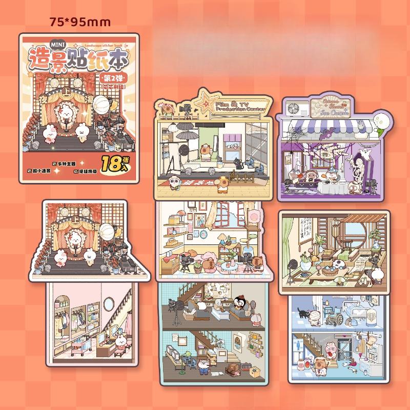 8set Mini Micro Anime Scene Sticker DIY Decor Handmade Cute Cartoon Animal Room Layout Decal Scrapbook Journal Sticker Kids Gift