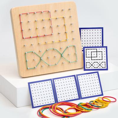 Rompecabezas de Geometría de Madera Tablero de Clavos Gráficos Geométricos Creativos Matemáticas Juguete Montessori para la Educación Temprana de los Niños