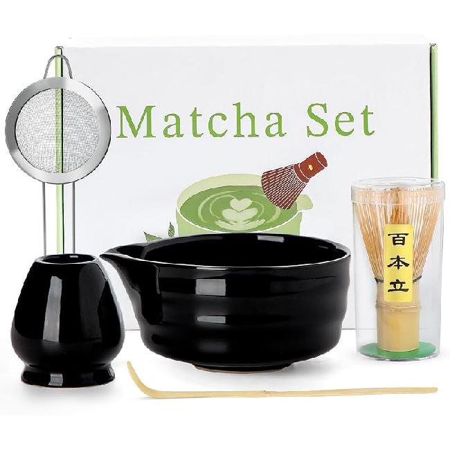Matcha Whisk Set - 5PCS Matcha Set Includes 17OZ Chawan with Spout, Bamboo Chasen Whisk with Ceramic Holder, Mat cha Scoop and Stainless Sifter,