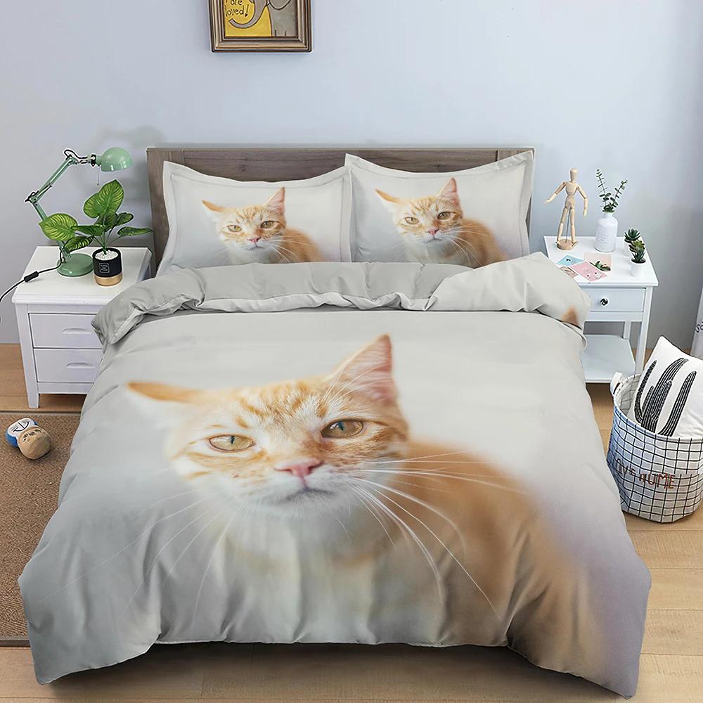 3D zvířecí vzor Sada povlaků na přikrývku Sada povlečení se vzorem roztomilé kočky Polyesterový povlak na přikrývku King Twin Single Size Domácí Textilní Kotě
