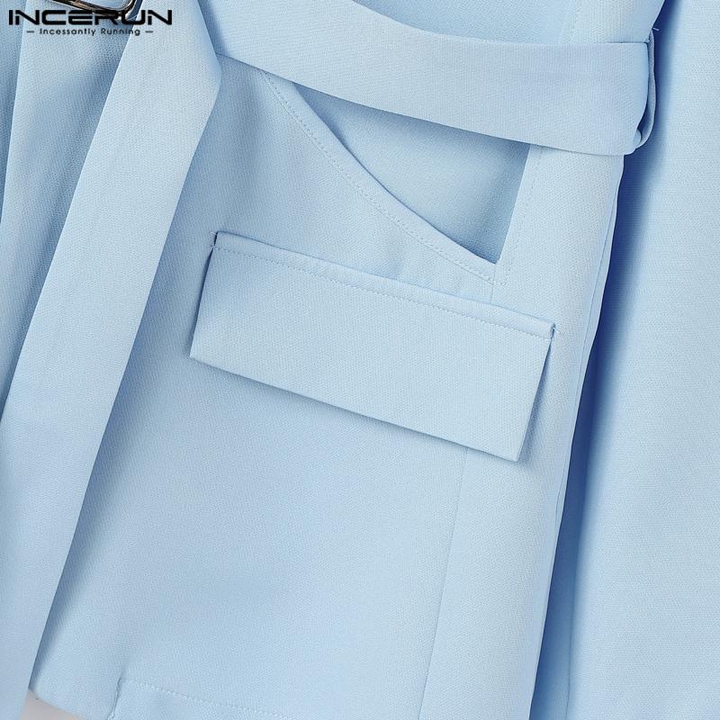 INCERUN Men Notched Lapel Long Sleeve Cutout Thin Blazer Party Coats