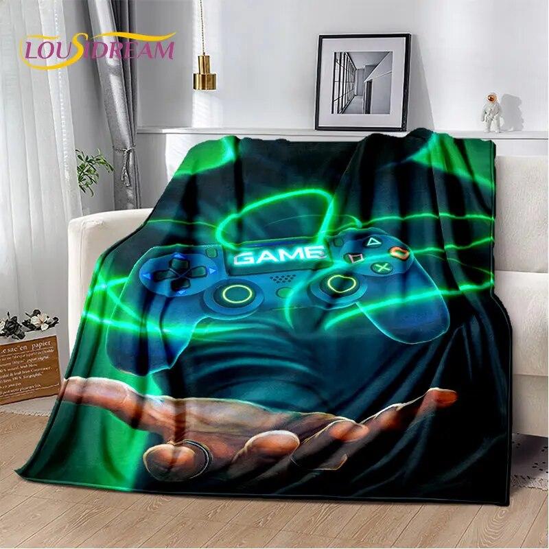 Kreslený Gamer Gamepad Game Over Měkká Plyšová Deka, Flanelová Deka Přehoz na Obývací Pokoj Ložnici Postele Pohovku Piknik