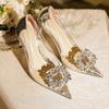Mode Neuer Stil Mode Sexy Transparente Pumps Strass Schmetterlingsknoten Spitzpumps Hochzeit High Heels Frühling Sommer Schuhe