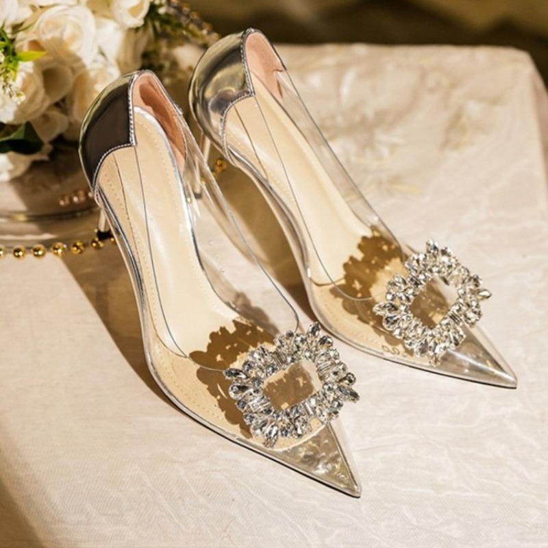 Mode Neuer Stil Mode Sexy Transparente Pumps Strass Schmetterlingsknoten Spitzpumps Hochzeit High Heels Frühling Sommer Schuhe