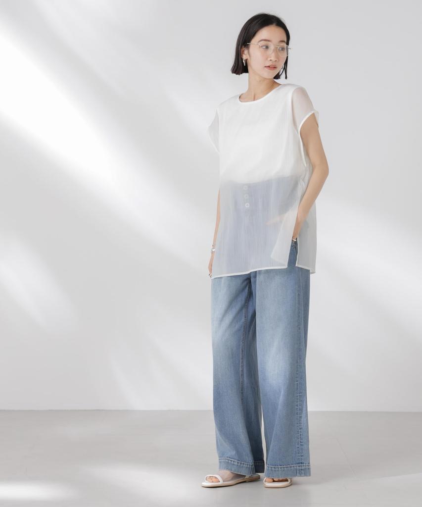 Nano Universe Sheer Layered Sleeveless Cutout F Women's Top, 037, Ivory, 673-5124330