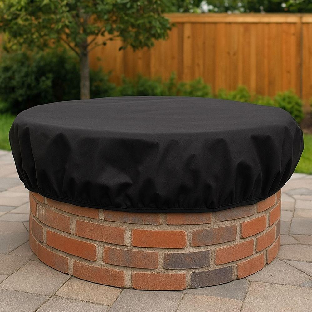 Weather Resistant Firepit Cover Waterproof Outdoor Fireplace Cover  Built-in Stone Firepits