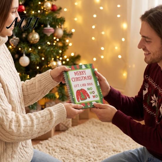 Christmas Surprise Gift Card Book, 10-Page Holiday Holder with Write-On Creative Organizer Notes, Festive Paper Booklet for Xmas Exchange, Stocking