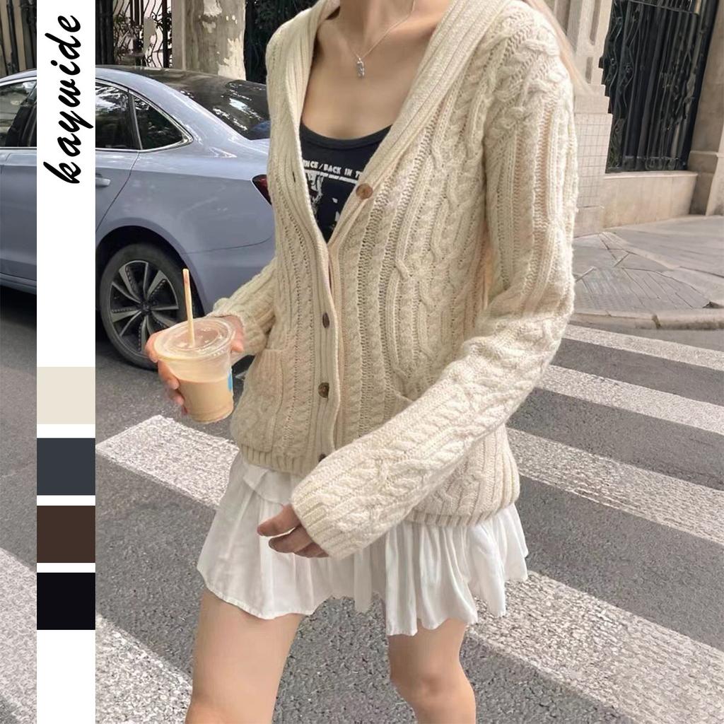 Hooded Casual Simple Button Long-sleeved Shirt Jacket Knitted Women's Casual Warm Top