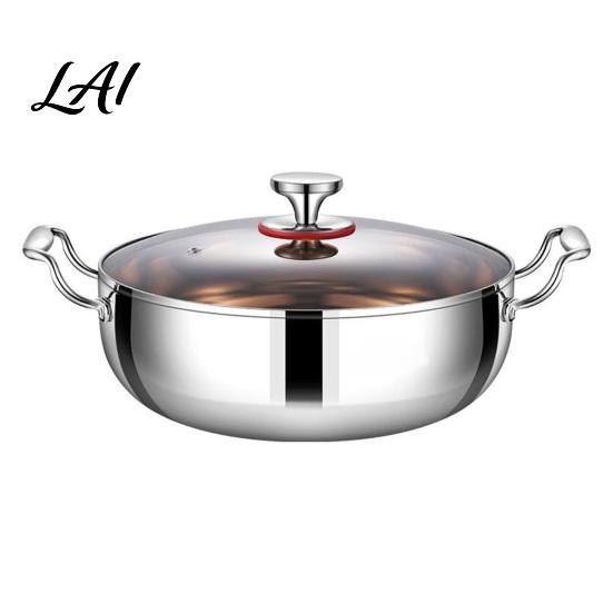 Versatile Steaming And Hot Pot Stainless Steel Soup with Transparent Glass Lid Heat-Insulated Durable Induction Compatible Stockpot Double