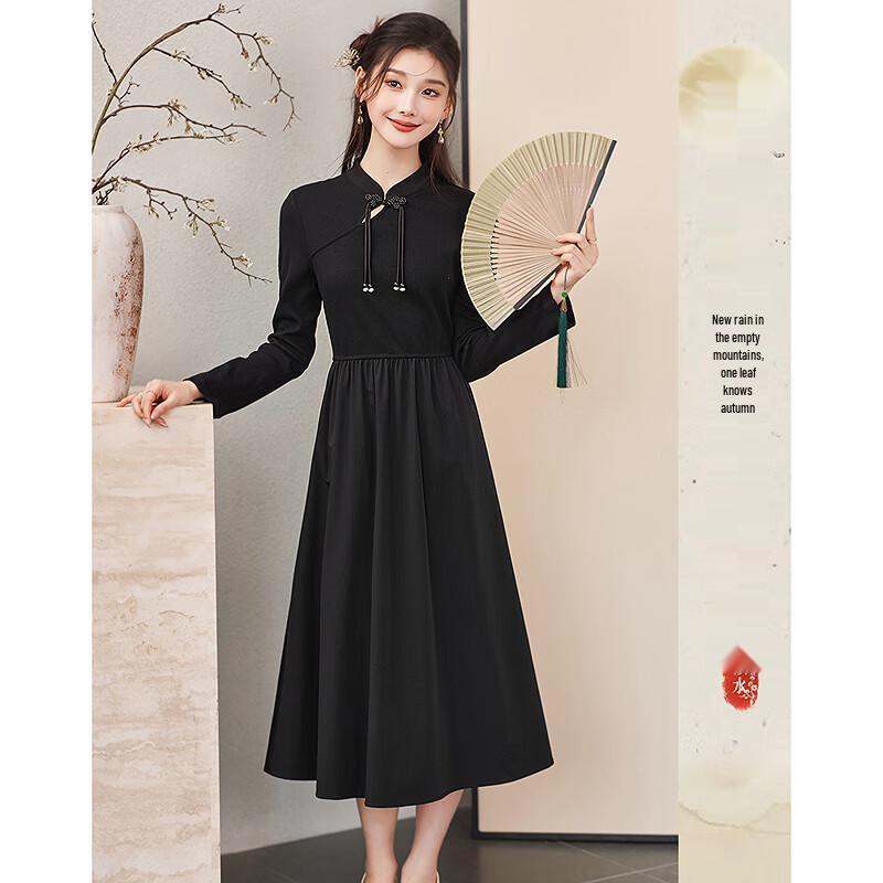 

Black New Chinese Style Petite A-line Dress XL