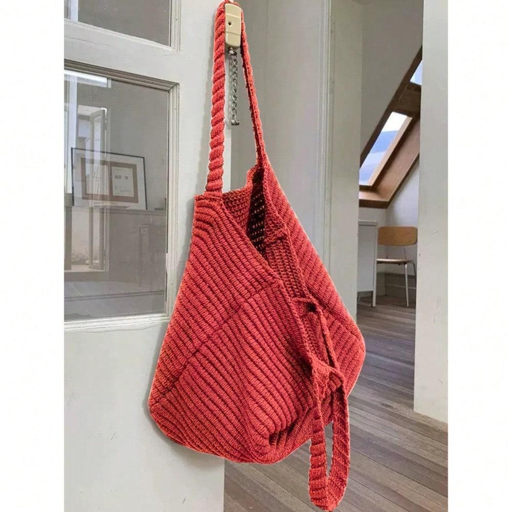Retro Gebreide Tote Bag Dames Gebreide Tas Grote Capaciteit Reizen Gebreide Tas red