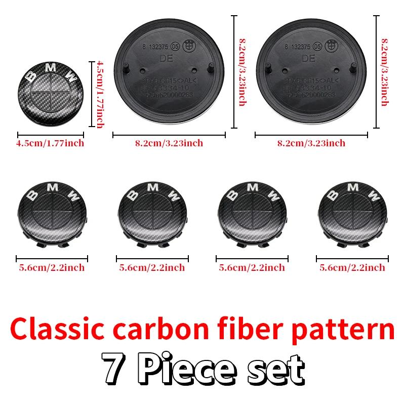 7 Stück Faser Schwarz Auto Radnabenkappen Nabenabdeckung Abzeichen Auto Haube Vorne Hinten Kofferraum Emblem Für BMW E85 E86 E89 G29 F87 G87