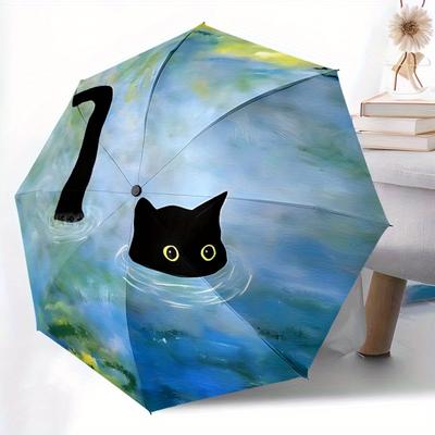 1 Stück Katzenwasser Automatischer Aufklappbarer 8-Rippen Winddichter Regenschirm, Reise & Pendeln, Geeignet für Alle Jahreszeiten