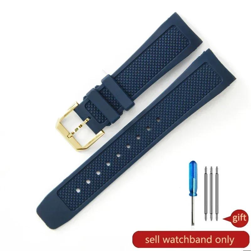 Flexible Comfortable-wearing Silicone Watch Strap Black Blue for IWC Portuguese Series IW390503 IW3907047 Arc Interface Band22mm
