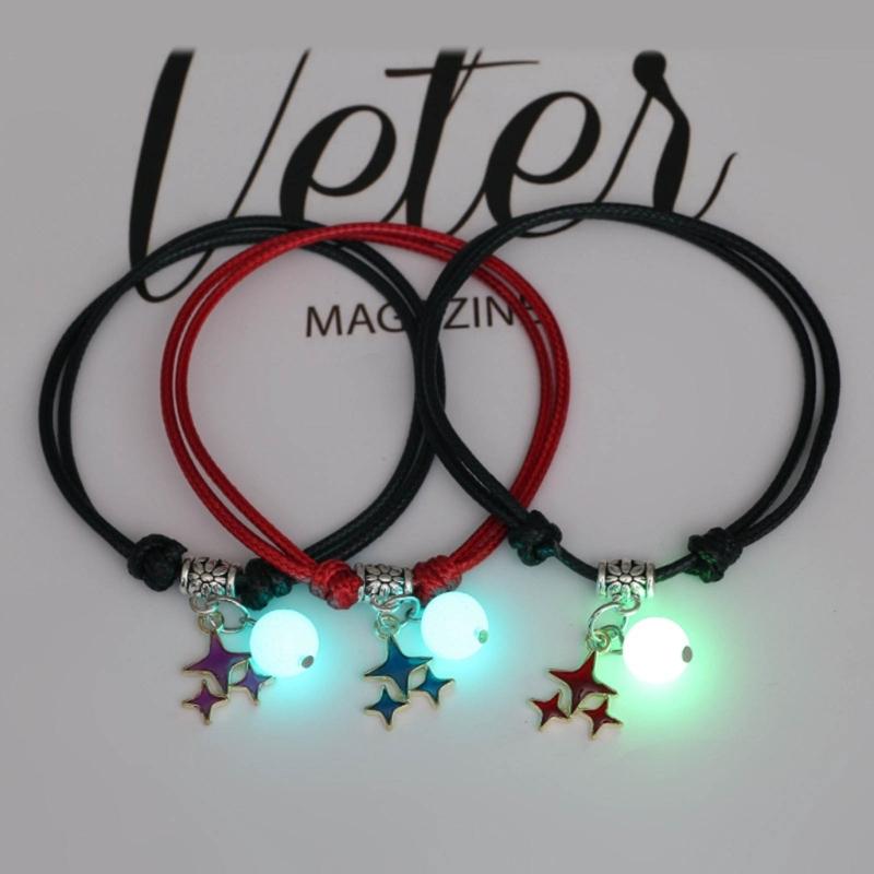 3 Pcs/set Luminous Beads Bracelet Hand-woven Love Star Moon Cat Sisters Novel Luminous Bracelet Adjustable Hand Rope