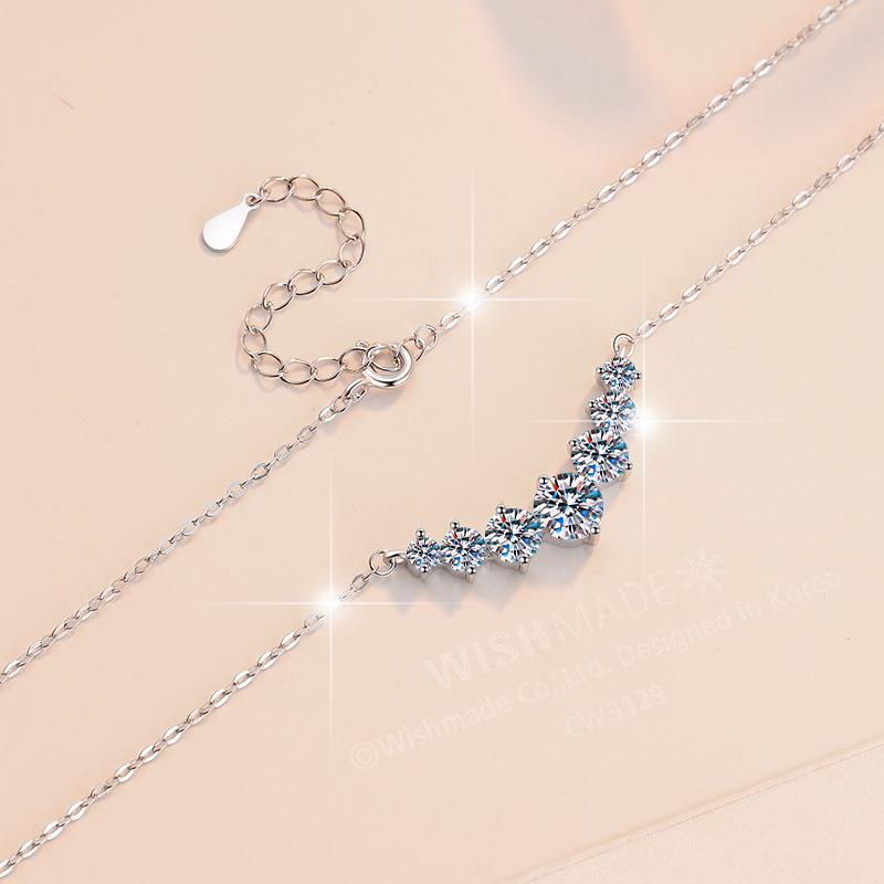 S925 Sterling Silver Moissanite Princess Pendant Necklace - Elegant Women's Fashion Clavicle Chain