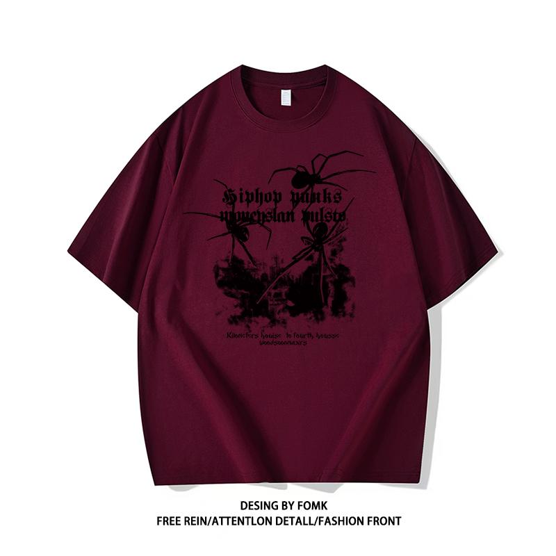 Spider Letter Adult Mens Clothing American Trend Street Fashion Loose 100 Cotton Highquality Shortsleeved Casual Summer Cool