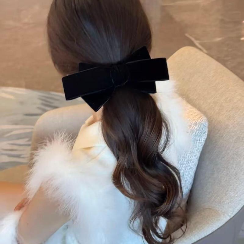 Black Velvet Bow Hair Clip Large Satin Bow Hairpin Retro Elegant Hair Accessory For Women Back Of The Head Hair Barrette