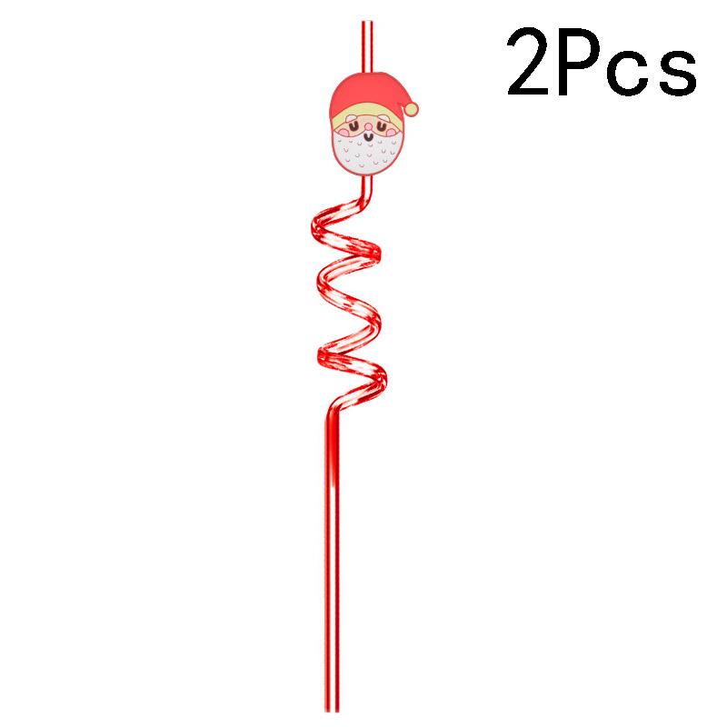 2Pcs Reusable Plastic Straw Cartoon Christmas Drinking Straws Santa Claus Christmas Tree Straw Holiday New Year Party Decoration