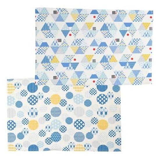 Table mat 2-piece set 35.555cm Japanese pattern circle triangle lunch cloth larger napkin elementary school cotton