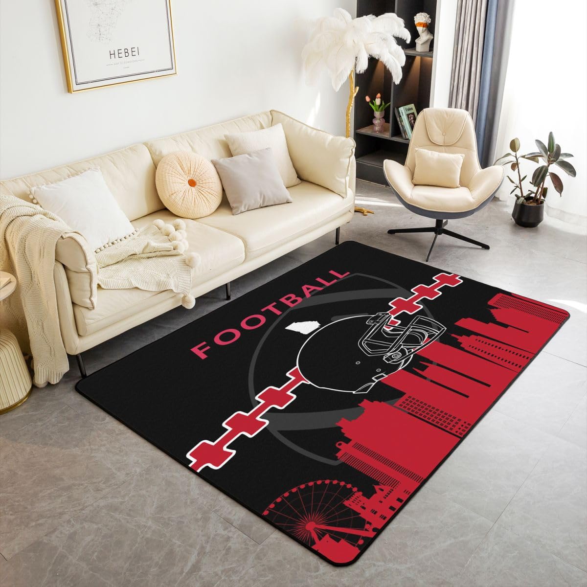Sports Area Rug for Boys,Football Carpet 5x7,Football Players Living Room Rug,Sports Ball Game Accent Rug Set for Bedroom Non Shedding 160cm x 200cm