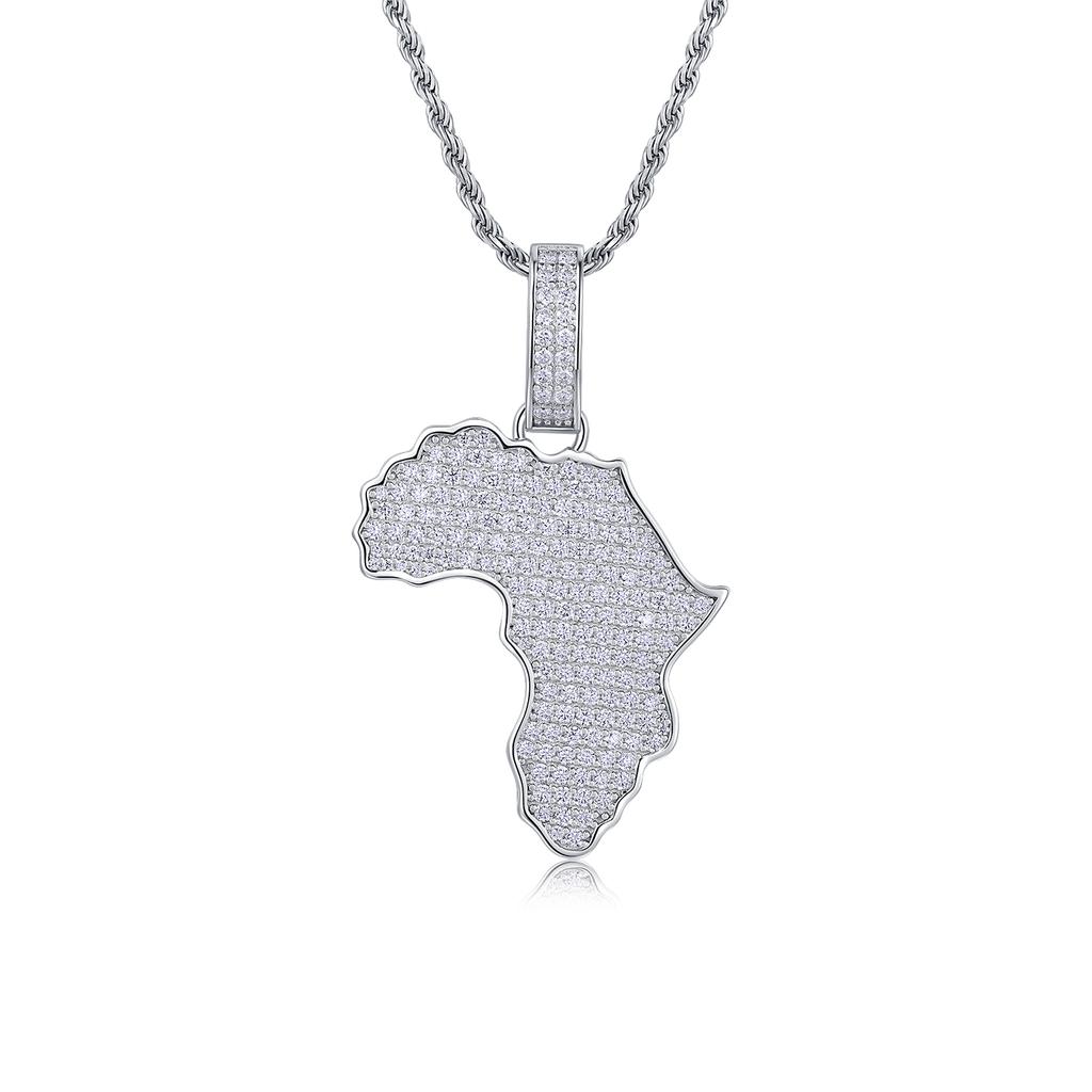Africa Map Pendant Moissanite Necklace Hip Hop Style 925 Silver 18K Gold Plated Gift Jewelry Moissanite Necklace Collection