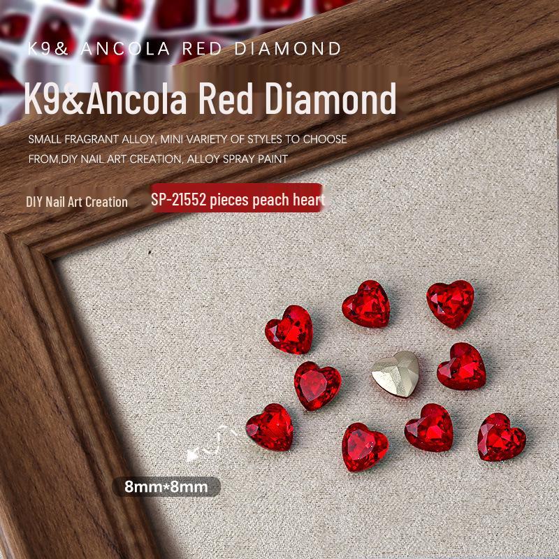 Ankara Red Heart & Geometric Rhinestones Nail Art Decorations, 2 Pieces