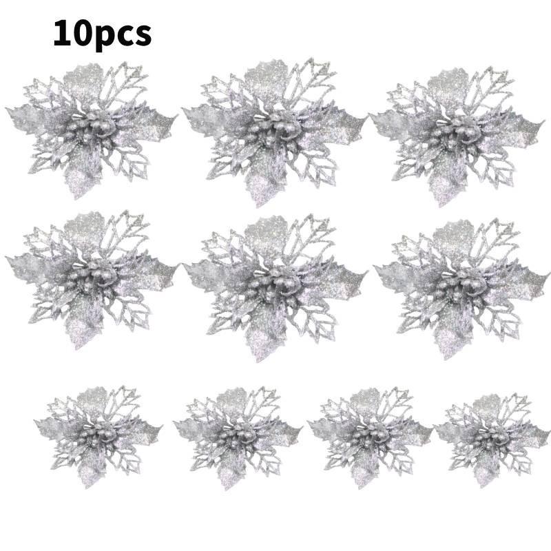 Festive Red And White Artificial Christmas Flowers For Diy Wreaths And Ornaments