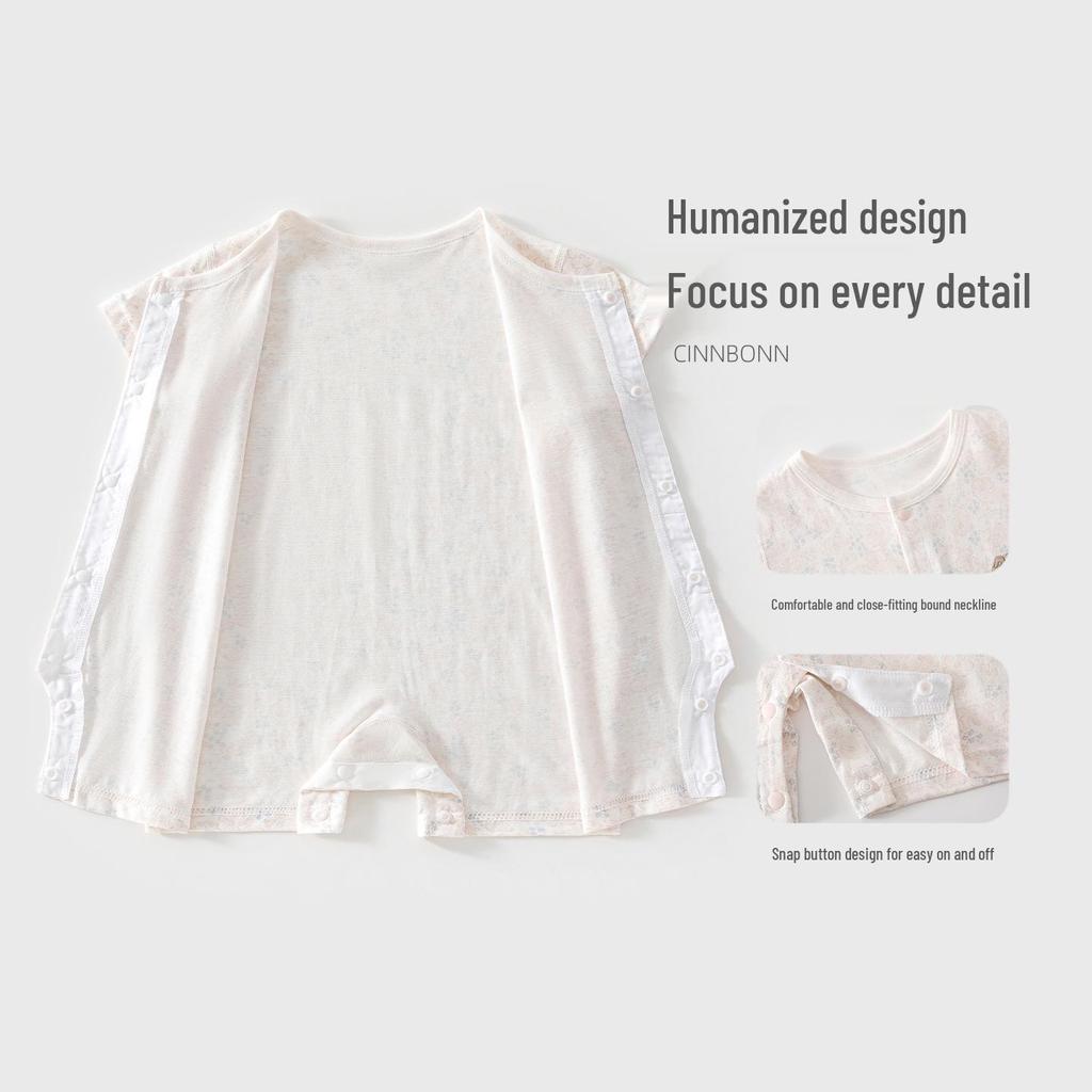 Pure Cotton Newborn Short Sleeve Summer Romper Pajamas - Boneless and Breathable for Crawling.