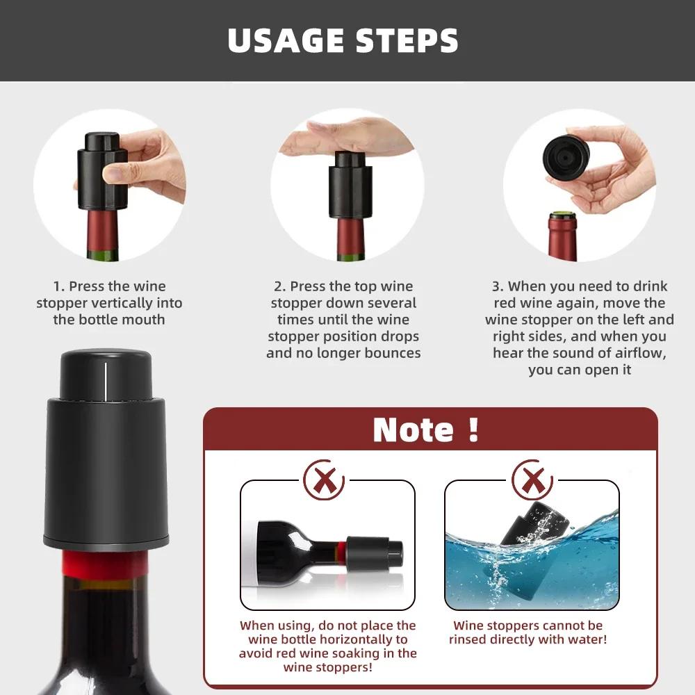 Vacuum Wine Bottle Cap Stopper Sealed Storage Vacuum Memory Wine Stopper Push Style Barware Wine Cork Black Bar Tools