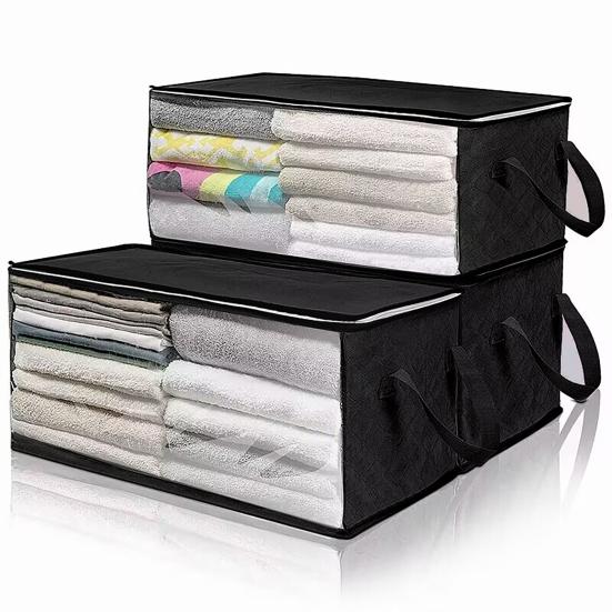 3 Pcs Foldable Quilt Storage Bag Dustproof Moisture-proof with Transparent Window Zipper Closure Large Capacity Wardrobe Blanket Towel Pillow