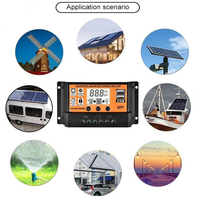 Lcd Solar Controller 12V/24V 30A 20A 10A Solar Charge Regulator Pwm Battery